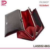 Кошелёк LASEFERNANDO лак, мелкая рептилия, классик, монет снаружи, доп монет на молнии, цв бордовый