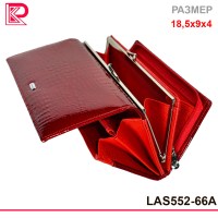 Кошелёк LASEFERNANDO лак, мелкая рептилия, классик, монет снаружи, доп монет на молнии, цв красный