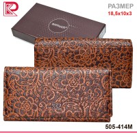 Кошелёк SOMUCH классик, монет внутри, на магните, кружевные мотивы, цв коричневый