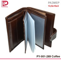 Портмоне + Паспорт + Автодок LEATHER большое, мат, на кнопке, цв коричневый